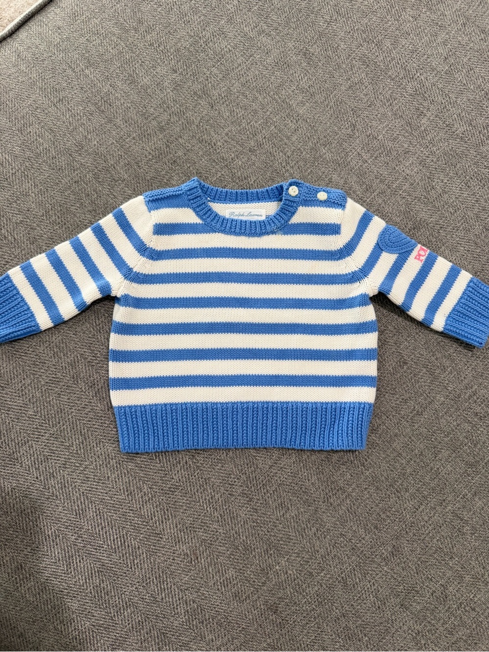 Ralph Lauren Blue and White Striped Knit Sweater - Kids